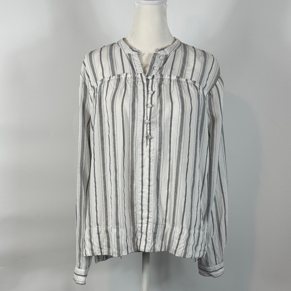 LOFT™️ Size L White/Black Striped LS Blouse